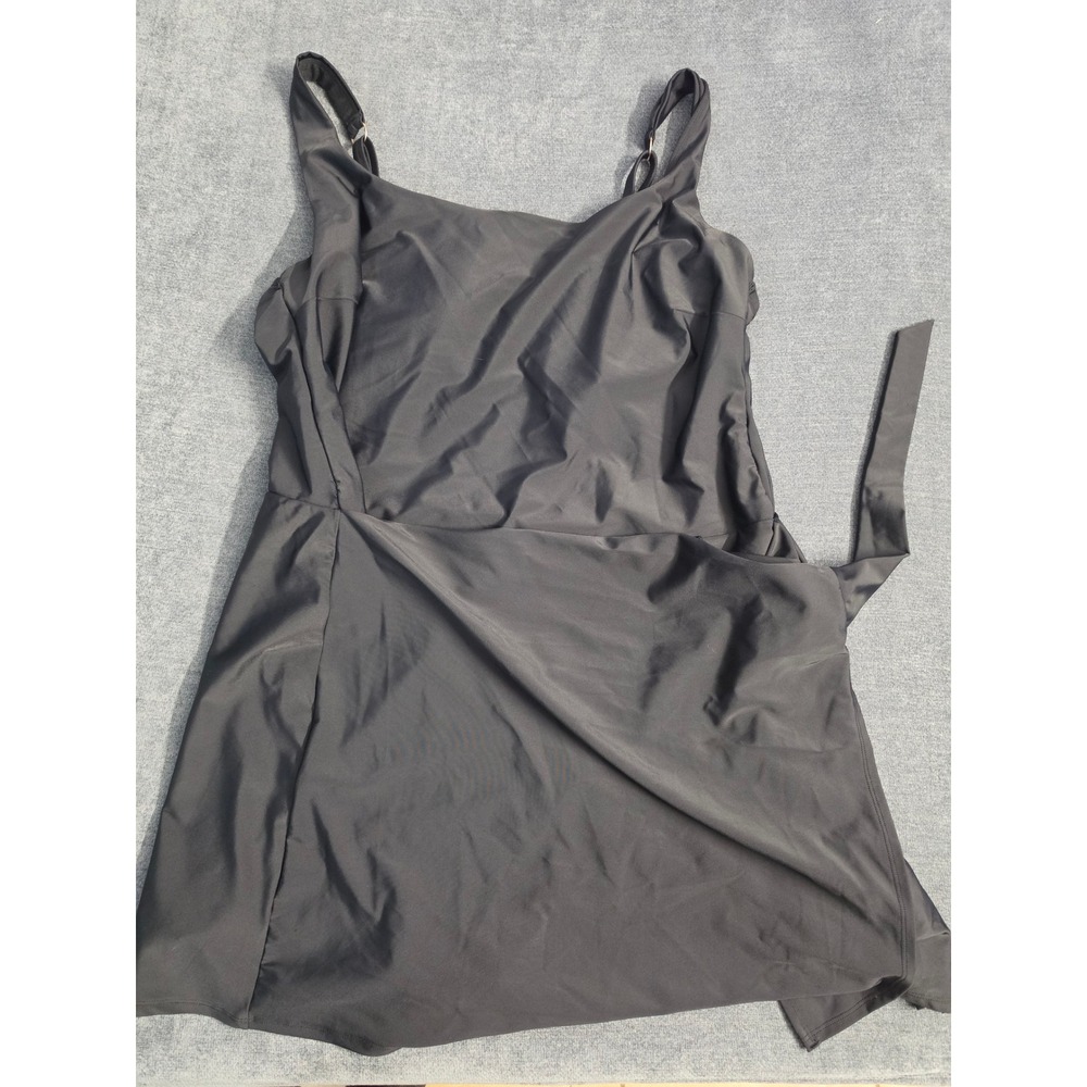 Time and Tru Womens Black Wrap Swim Dress One Piece Swimsuit 2X 20W-22W